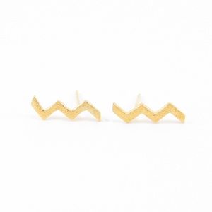 Gold Zig Zag Ear Climbers Lightning Bolt Studs